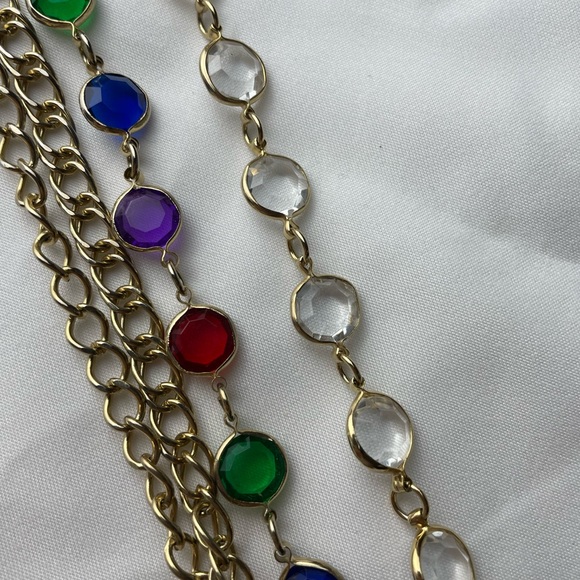 Multi Strand Necklace w/ Multi-Color Faux Crystals & link Chain Strands. - Picture 5 of 5